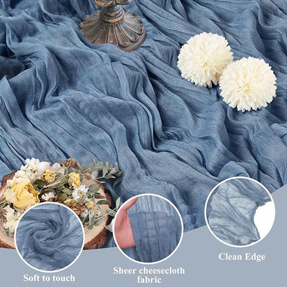 Asee'm 2pcs Cheesecloth Table Runner 120 Inches Dusty Blue Boho Gauze Cheese Cloth Runner 10FT Rustic Sheer Table Runners for Centerpiece Wedding Baby Shower Spring Easter Decoration