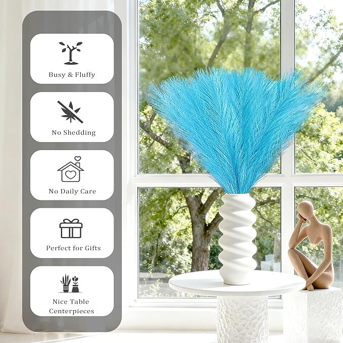 50pcs Faux Pampas Grass, 21.6" Short Artificial Pompous Grass Branches for Vase Filler Home Table Centerpieces Wedding Decor (Light Blue)
