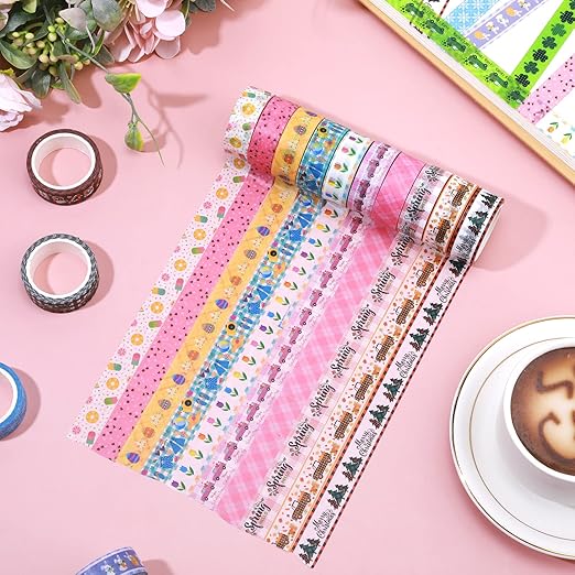 TaoBary 33 Rolls Holiday Plaid Washi Tape, 15 mm Seasonal Washi Tape Set Bohemian Colorful Vintage Cute for Card Wrapping Craft(Cute Style)