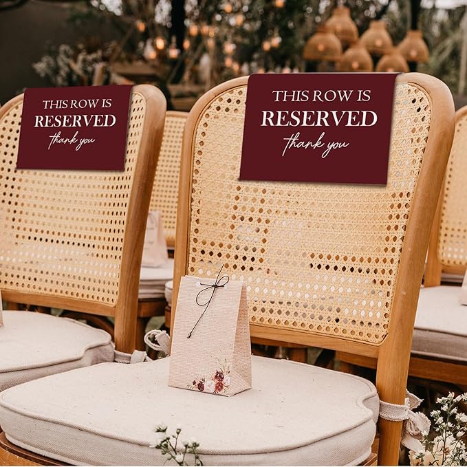 Reserved Seating Chair Signs, This Row Is Reserved Pew Cloths Seating Placeholder for Church Pews, Burgundy Wedding Decorations for Reception Parties Celebrations Event (Burgundy, 4 PCS)