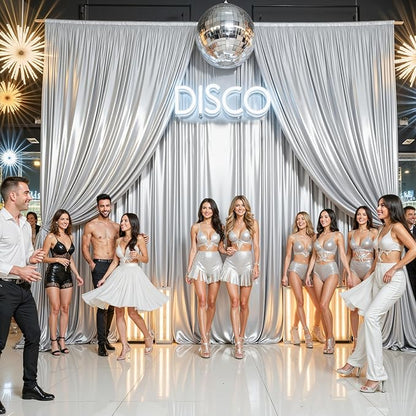 10x10 ft Silver Glitter Backdrop Curtain for Parties, Wrinkle Free Glitter Photo Backdrop Drapes 2 Panels 5x10FT Shimmer Back Drop Cloth for Wedding Birthday Stage Photography Background Decor