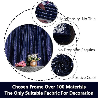 JYFLZQ Navy Blue Sequin Backdrop Curtains 8ft x 8ft 1 Panel Glitter Photo Booth Backdrops Sparkly Photography Background Drapes for Parties Wedding Bridal Showers