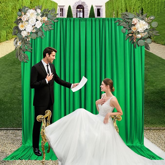 10ft x 10ft Grass Green Backdrop Curtains for Parties, Fabric Satin Background Curtain with Rod Pockets for Weddings, Birthday, Baby Shower, Photography, Graduation Party Backdrop Drapes, 2 Panels