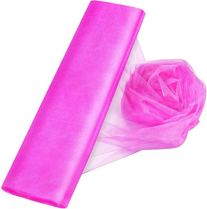 Crystal Organza Tulle Sheer Fabric Backdrop Curtains for Wedding Baby Shower Birthday Party Event Decor, 19” by 30 Yard (Rose)