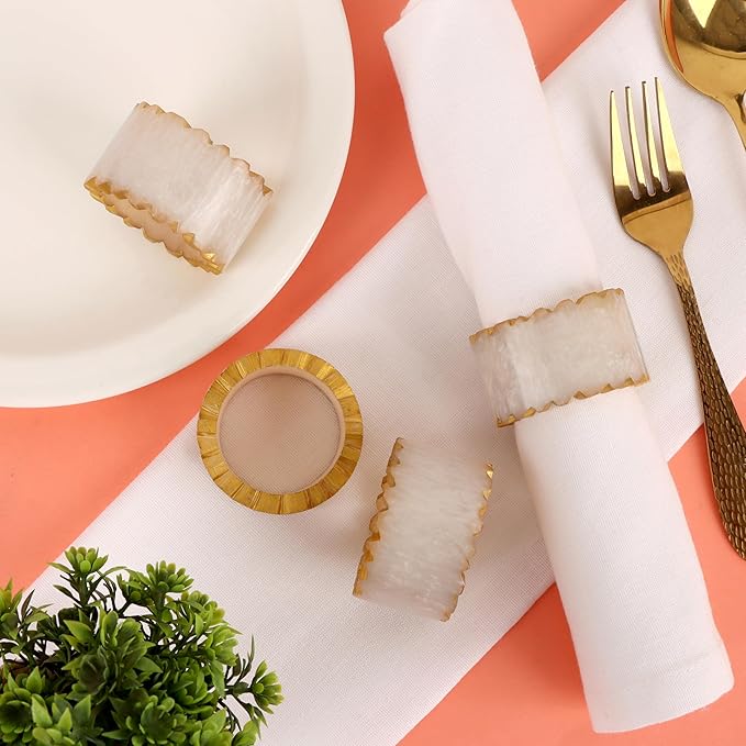 Rustic Epoxy Resin Napkin Rings Set of 6 - Napkin Holders for Parties, Dining, Family Gatherings, Weddings, Holidays, Décor, Gifting Durable Tabletop Decor (Ivory) CLEENTABLE