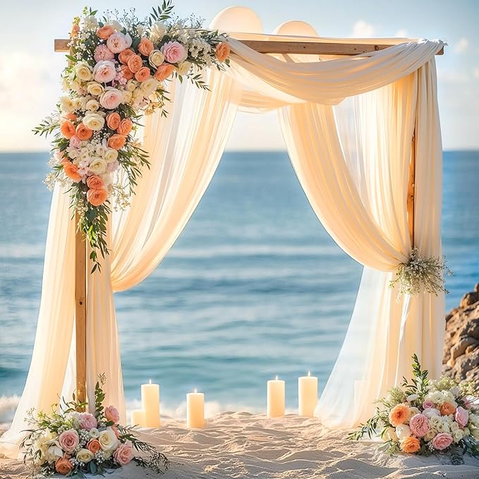 Wedding Arch Draping Fabric, 2 Panels 28" x 19Ft Champagne Backdrop Curtain, Arch Decorations Ceiling Drapes for Ceremony Party Decor