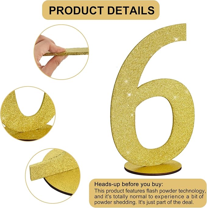 TONIFUL 11.8 Inch Gold Glitter Numbers Table Centerpieces 0-9 Birthday Party Decorations,Shining Gold Digital 6 for Birthday Party,Wedding,Bridal Shower,Engagement,Photo Shoot,Anniversary