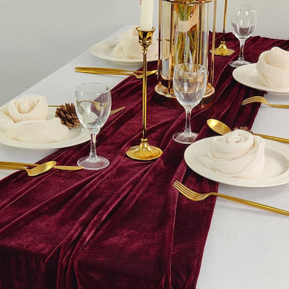 Table Runner 20 x 120 Inches Long Burgundy Wedding Table Runners, Velvet Table Runner for Home Holiday Party Table Decorations 10ft