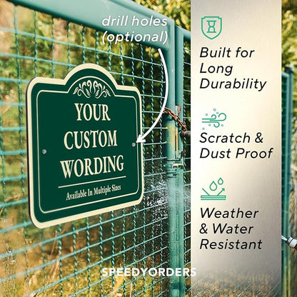 Custom Decorative Outdoor Metal Sign - Personalized Aluminum Driveway Sign, Waterproof, Made In USA - Design 1 Forest Green 42x28 In