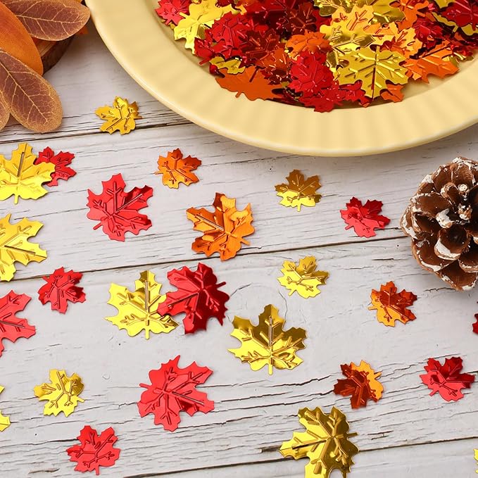 MARFOREVER Fall Glitter Confetti, Thanksgiving Metallic Foil Maple Leaves Fall Party Decorations Scatter Sequins Confetti Sprinkles for Thanksgiving Table Supplies