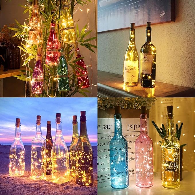 Aluan Wine Bottle Lights with Cork, Christmas Lights 10 Pack 20 LED Mini Fairy String Light, Waterproof Battery Operated Cork Lamp for Liquor Bottles Party Bar Wedding Table Decoration, Warm White