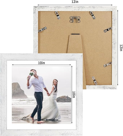 12x12 Picture Frame Set of 4 with Tempered Glass, Display 10x10 Picture with Mat or 12 x 12 Without Mat, Mixed Color Wood Photo Frames for Tabletop Display and Wall Mounting