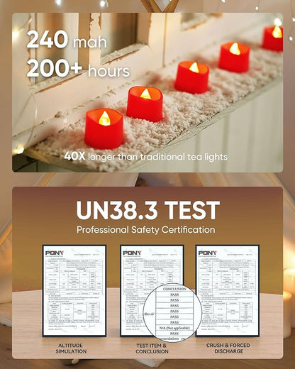 Homemory Red Tea Lights Candles Battery Operated, 200+Hour Flameless Flickering Fake Electric LED Colored Tealights Candles for Party, Wedding, Anniversary, Halloween, Christmas, 12-Pack