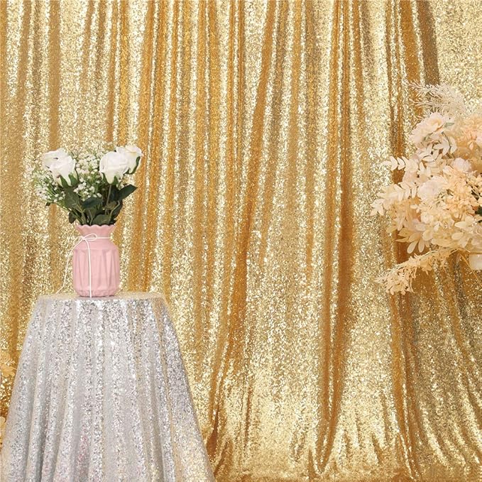 Eternal Beauty Gold Sequin Backdrop, 10x10 Ft Glitter Background Curtains for Shimmer Photography Party Wedding Birthday Back Drop Decor