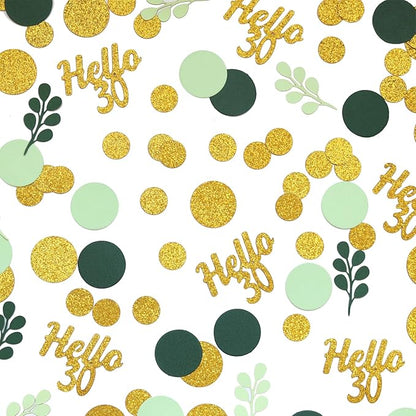 300PC Gold Glitter and Sage Green Happy 30th Birthday Decorations for Her/Him Greenery 30th Birthday Confetti for Table Thirty Party Decor Supplies