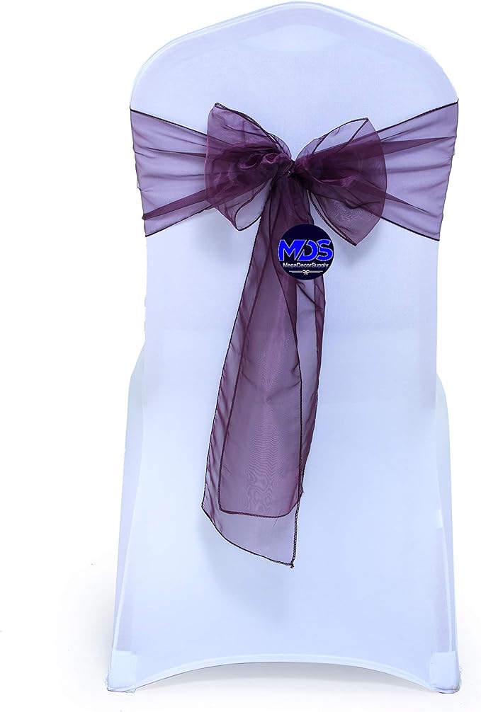 MDS Pack of 200 PCS Organza Chair Sashes Wider Dining Chair Bows Ribbon Tie Back for Wedding Party Birthday Bridal Shower Reception Event Banquet Home Chair Cover Decoration - Plum
