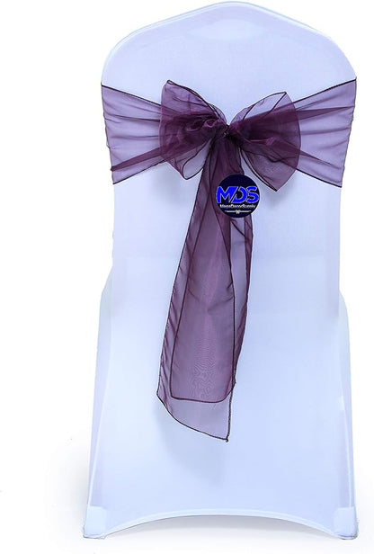 MDS Pack of 200 PCS Organza Chair Sashes Wider Dining Chair Bows Ribbon Tie Back for Wedding Party Birthday Bridal Shower Reception Event Banquet Home Chair Cover Decoration - Plum