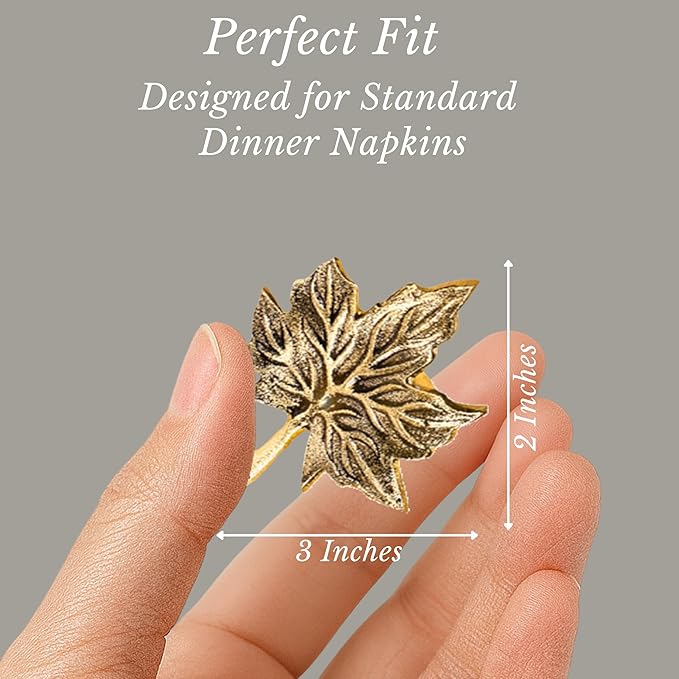12-Piece Metal Napkin Rings - Antique Gold Harvest Leaf Napkin Rings - Decorative Table Accents for Holiday Party, Dinner, Family Gatherings, Table Décor Weddings & Everyday Use - ALPHA Living HOME