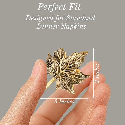 Rustic Napkin Rings Set of 12 - Elegant Leaf Napkin Holders for Dining Table, Wedding, Party, Holiday & Everyday Use - Handmade Decorative Table Accessories (Antique Gold) - ALPHA Living HOME