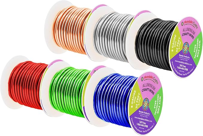 Mandala Crafts 8 Gauge Anodized Aluminum Craft Wire for Jewelry Making - 120 FT Colored Flexible Silver Copper True Blue Black Red Kelly Green Wire - Bendable for Bonsai Armature Crafting Sculpting