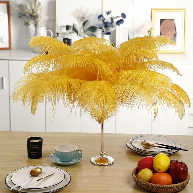 Larryhot Gold Large Ostrich Feathers - 10pcs 16-18 inch Feathers for Vase,Gatsby Wedding Party and Home Decorations(Luxury Gold)
