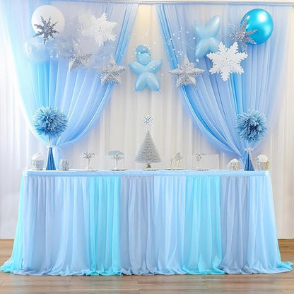 Frozen Theme Party Tulle Table Skirt for Rectangle Tables 6ft Ocean Blue Ruffle Tutu Table Cloth Cover for Winter Wonderland Baby Shark Baby Shower Birthday Party Wedding Decorations