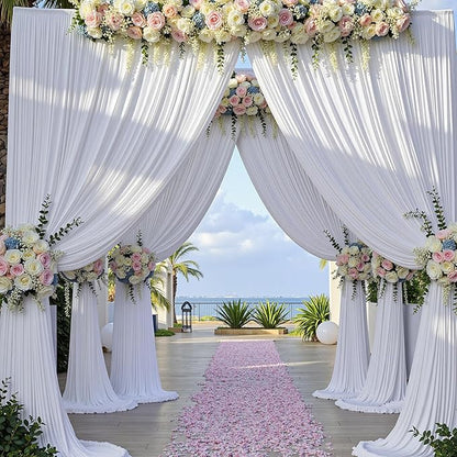 20ft x 15ft White Wrinkle Free Backdrop Curtains for Parties,Silky Polyester Fabric Wedding Ceiling Drapes, 4 Panels 15ft Photo Back Drop Drapes for Baby Shower Photography Stage Background Cloth