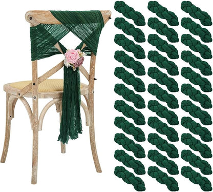 50 PCS Cheesecloth Chair Sashes Bows Wedding Aisle Decorations Chair Ribbon Ties Back Sash for Wedding Party Events Banquet Chair Cover Decoration (Emerald Green)