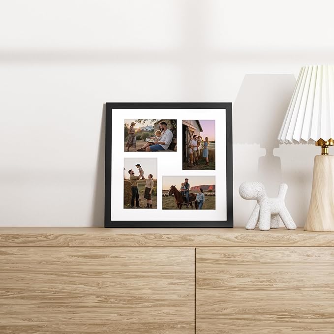 Vittanly 12x12 Collage Picture Frame, Displays 4Pcs 4x6 Pictures with Mat, Picture Frames Collage Wall Decor for Horizontal or Vertical Display, Black, 1 Pack