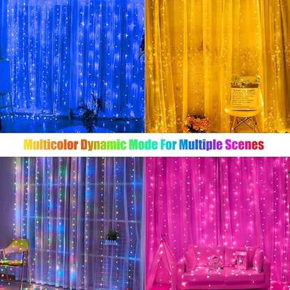 16 Colors Changing Curtain Lights - 250 LED 9.8 X 8.8 FT Fairy String, 7 Modes Twinkle with Remote, Backdrop Wall Hanging Dripping for Bedroom Backyard Halloween Christmas Decor