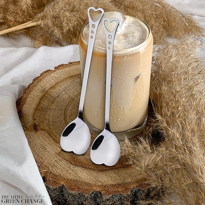 5.6'' Set of 6 Heart Spoons, Heart Shaped Spoons Stainless Steel – Cute Spoon and Functional for Hot Cocoa Bars, Tea Bags, or Cocktail Mixing – Easy to Clean and Spill-Free Use