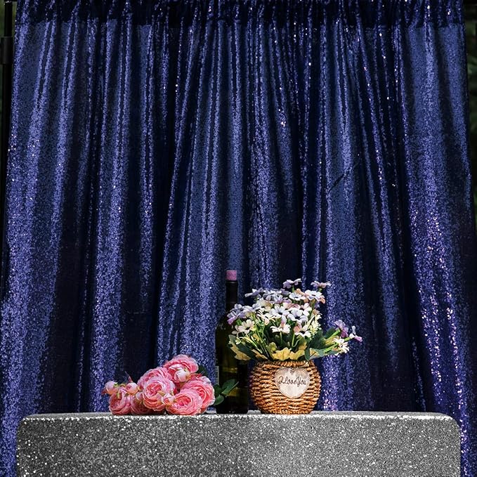 JYFLZQ Navy Blue Sequin Backdrop Curtains 10ft x 10ft 1 Panel Glitter Photo Booth Backdrops Sparkly Photography Background Drapes for Parties Wedding Bridal Showers