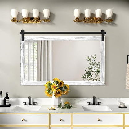 COGOOD Farmhouse Bathroom Mirror - 45 x 30 Large Rectangle Barn Door Mirror for Vanity, Bedroom, Living Room Wall Decor (White)