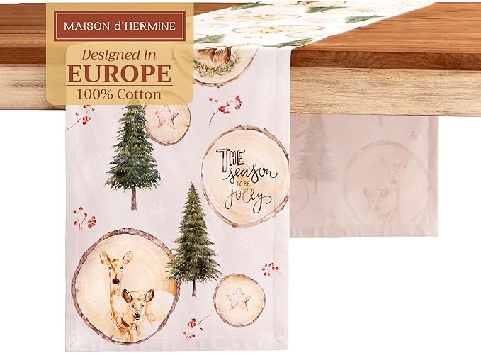 Maison d' Hermine Table Runner 100% Cotton Single Layer Table Runners 72 inches Long for Thanksgiving Christmas Decorations Home Kitchen Dining Party Wedding (Mountain Life, 14.5" x 72")