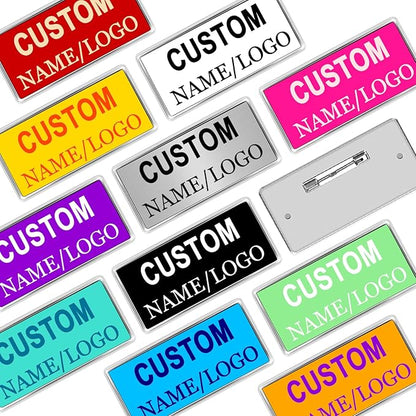 Custom Name Tags ID Badges with Logo Name Personalized Name Badges Custom Name Tag ID Badges with Pin Backing Customizable Name Badges for Business Offices Stores Restaurant, 1.5x2.8 in, 2PCS