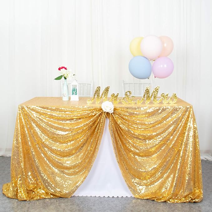 ShinyBeauty Gold Table Cloths for Party 2 Packs, 72X72 Inch Sequin Tablecloths Square Glitter Table Cloth Overlay Gold Tablecloth for Wedding, Birthday, Cake Tables