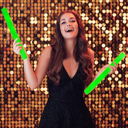 Glow Foam Sticks Bulk, 24 Pcs Green Giant LED Light Up Sticks Flashing Glowing Baton Wands Party Supplies for Wedding, Raves,Concert,Birthday,Christmas, Halloween,Sporting Events
