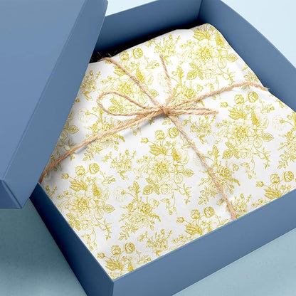 JarThenaAMCS 100 Sheets Floral Tissue Paper Gold Flower Gift Wrapping Paper Vintage Decorative Art Paper for Home Party DIY Crafts Supplies, 14 x 20 Inch