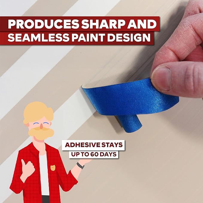 XFasten Professional Blue Painters Tape, Multi-Use, 1/2-Inch by 60-Yard, Pack of 6, Blue Tape Bulk - Sharp Edge Line Technology, Produces Sharp Lines | Residue-Free and Artisan Grade Wall Trim Tape