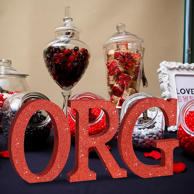 TONIFUL 8 Inch Red Glitter Letter O Table Centerpiece A-Z Red Birthday Party Decorations,Red Alphabet O for Birthday,Chrismas,Graduation,Bridal Shower,Wedding,Anniversary Party Supplies