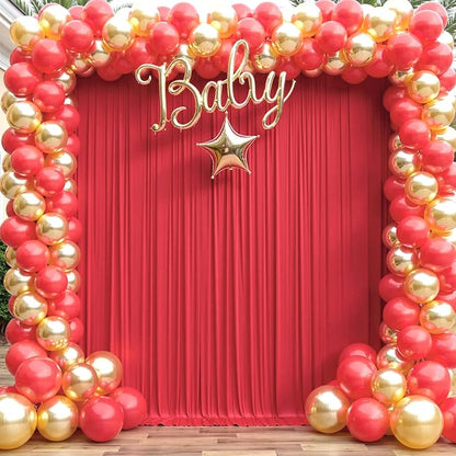 20ft x 15ft Red Wrinkle Free Backdrop Curtains for Parties,Silky Polyester Fabric Wedding Ceiling Drapes, 4 Panels 15ft Photo Back Drop Drapes for Baby Shower Photography Stage Background Cloth