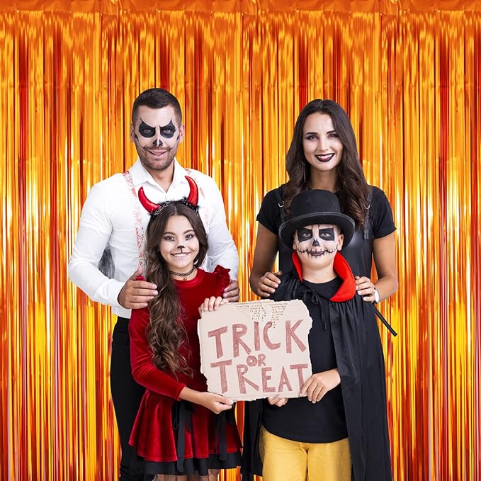 GOER 3.2 ft x 8.2 ft Metallic Tinsel Foil Fringe Curtains Party Photo Backdrop Party Streamers for Birthday,Graduation,New Year Eve Decorations Wedding Decor (3 Packs,Orange)