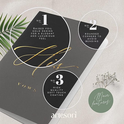 ARTESORI Premium Wedding Vow Book for Her & Him, Soft Touch, Gold Foil, 28 Lined Pages, Wedding Vow Books His and Hers, Wedding Essentials, Wedding Registry Ideas, His and Hers Gifts [White & Navy]
