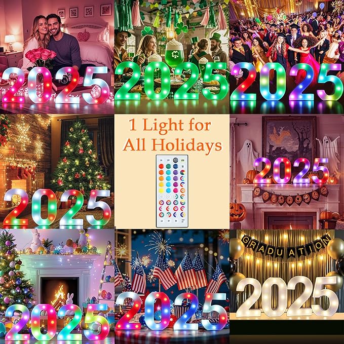 Pooqla Colorful Light Up Numbers, 35 Colors LED Marquee Number Lights for 4th Birthday Decorations with Remote, RGB Lighted Numbers for Party, Wedding, Bar, Night Light, Home Decor, Number 4