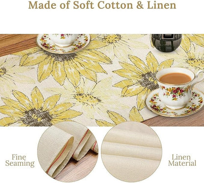 Chrysanthemum Vintage Floral Table Runner, Elegant Grunge Gray Sunflower Spring Summer Elegant Pattern Artichokes Flower Table Runner for Party Kitchen Dining Living Room Decor, 13x36 Inch