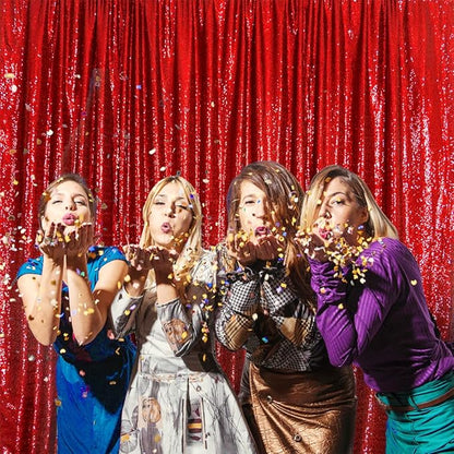 SquarePie Sequin Backdrop Less Transparent Background Sparkly Curtain for Wedding Christmas Party 6FT x 6FT Red