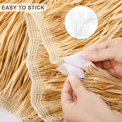 Fovths 2 Packs Luau Grass Table Skirt Fringe Dark Straw Grass Skirt 108 x 30 Inch Hibiscus Hawaiian Table Skirts Rectangle Tropical Luau Party Decorations for Hawaiian Decorations
