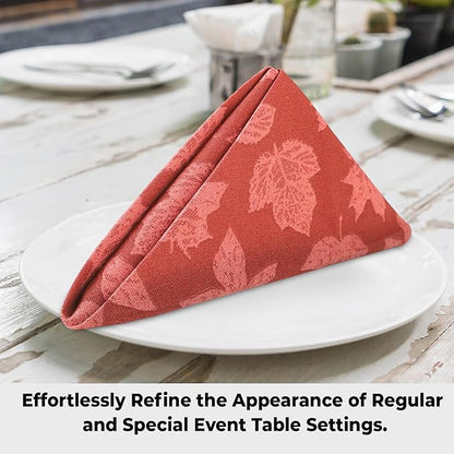 Urban Villa Fall Leaves Print Set of 12 Dinner Napkins (20X20 Inches) 100% Cotton Premium Quality Thanks Giving Over Sized Harvest Cloth Napkins with Mitered Corners Ultra Soft Durable Hotel Quality