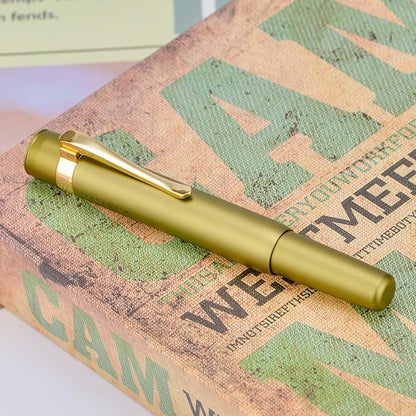 HONG DIAN M2 Black Forest Mini Fountain Pen, Fine Soft Nib & Sleek Shape Aluminium Short Pocket Travel Pen (Olive Green)
