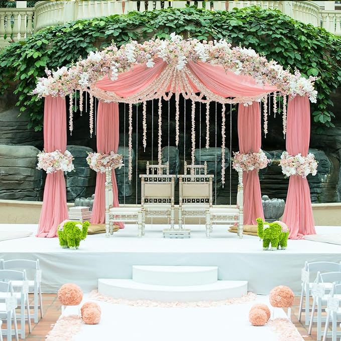 10 x 7 Feet Peachy Backdrop Curtain for Partie, Background Curtains for Photoshoot, Birthday, Wedding, Halloween, Thanksgiving, Christmas, New Year Party Decorations 5Ft x 7Ft, 2 Panels